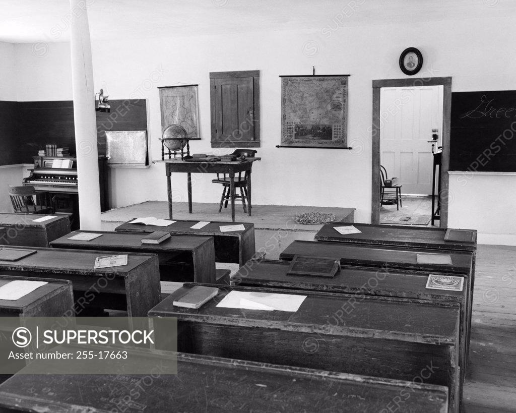 Stock Photo: 255-17663 Empty desks in a classroom