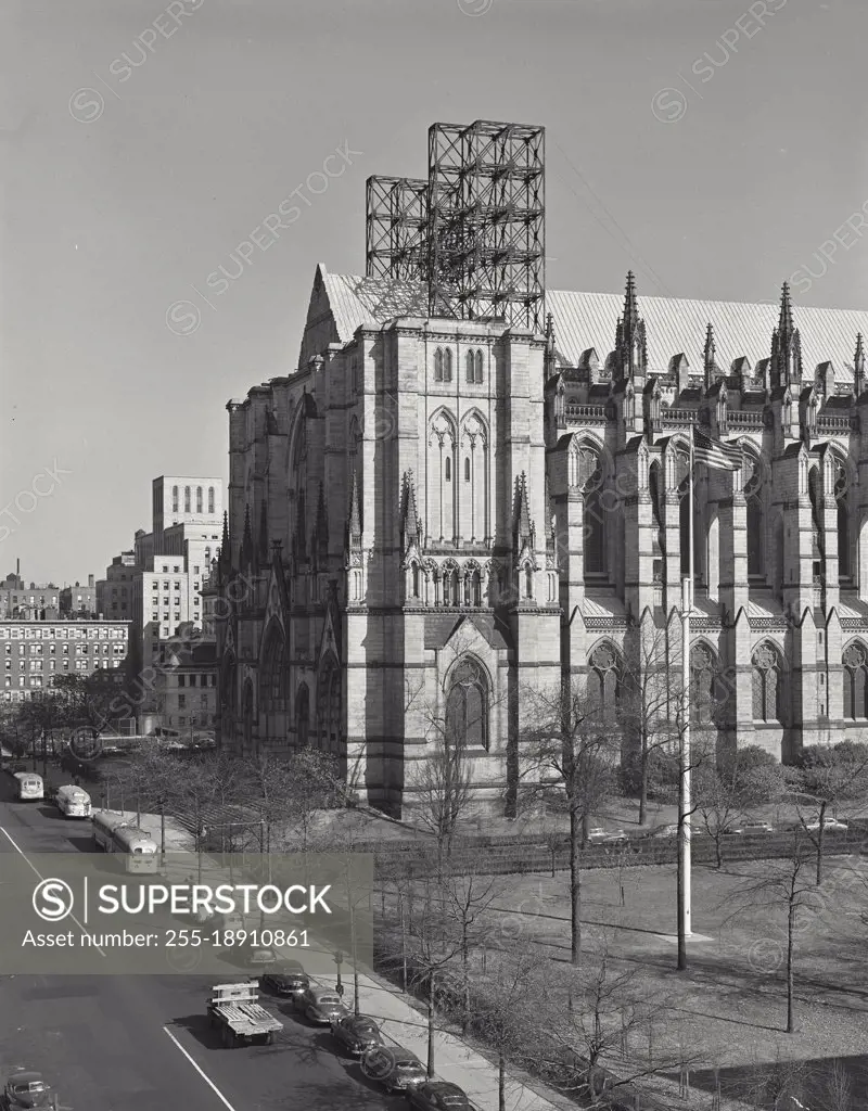 Vintage photograph. Cathedral of St John the Devine located at 110th Street and Amsterdam Avenue, New York City