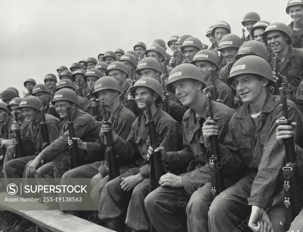 Vintage photograph. Recruits receiving instructions during training