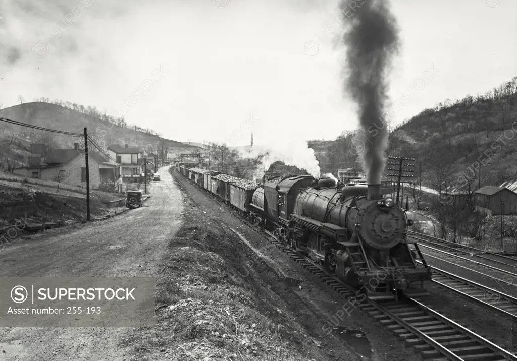 Coal train moving on railroad track, Baltimore And Ohio Railroad, Grafton, West Virginia, USA