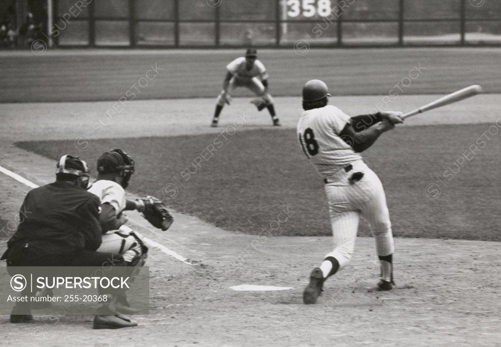 Stock Photo: 255-20368 Baseball players playing in a baseball field, Shea Stadium, New York City, New York, USA