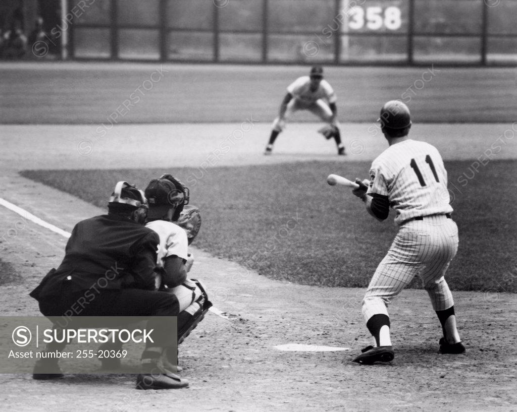 Stock Photo: 255-20369 Baseball players playing in a baseball field, Shea Stadium, New York City, New York, USA