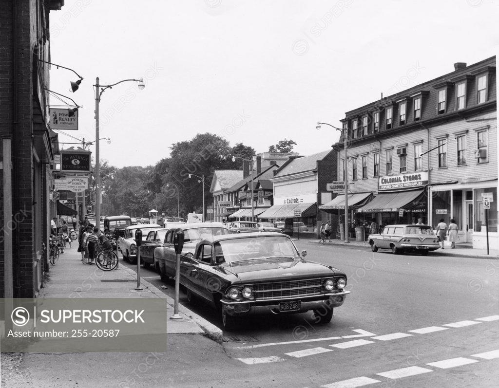 Stock Photo: 255-20587 Cars parked in a street in front of buildings, Concord, Massachusetts, USA