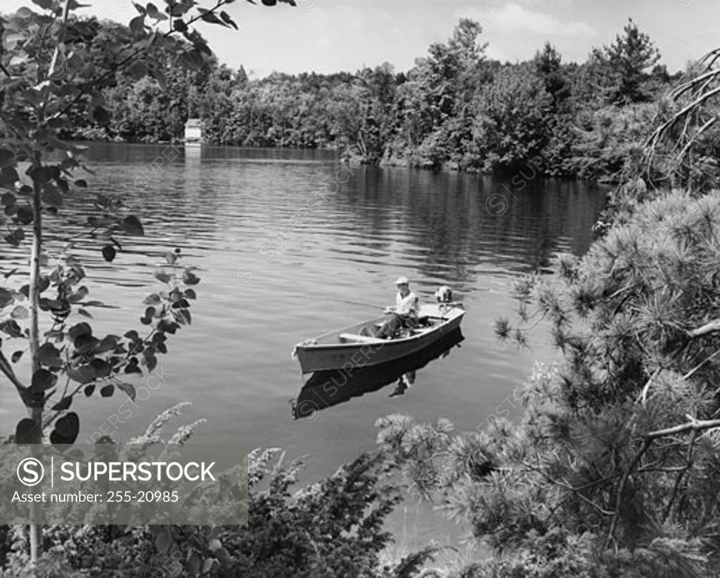 Stock Photo: 255-20985 Man fishing in a lake, Lake Hortonia, Vermont, USA