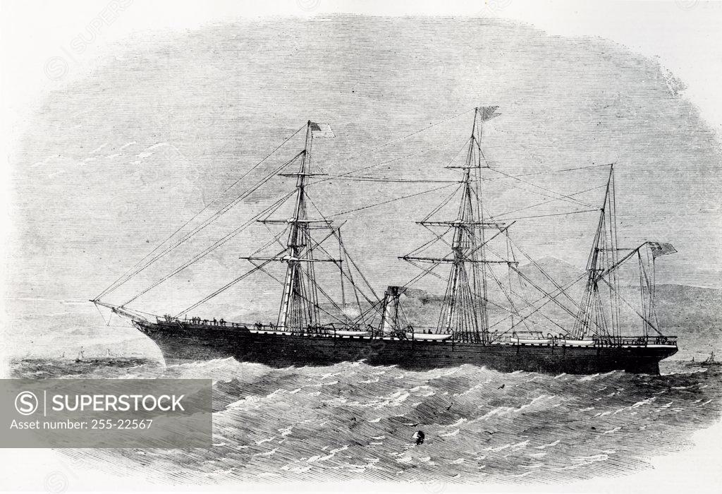 Stock Photo: 255-22567 Cunard S.S. China steam and sail ship launched in 1862