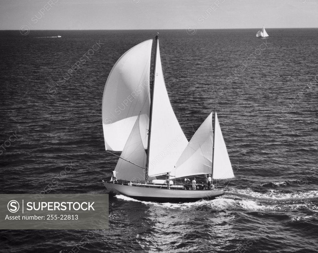 Stock Photo: 255-22813 High angle view of a sailboat in the sea