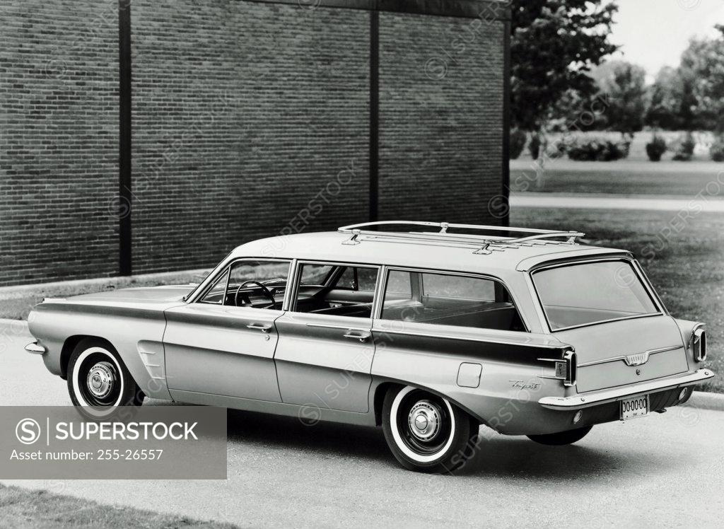 Stock Photo: 255-26557 Car parked in front of a wall, 1962 Tempest Safari