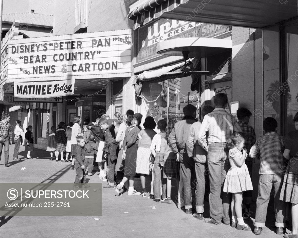 Stock Photo: 255-2761 Group of people lined up outside a movie theater, Tempe, Arizona, USA