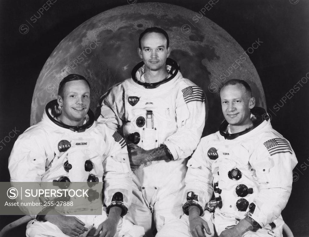 Stock Photo: 255-27888 Astronauts Neil Armstrong, Michael Collins, Edwin E. Aldrin, Apollo 11 Mission, July 1969