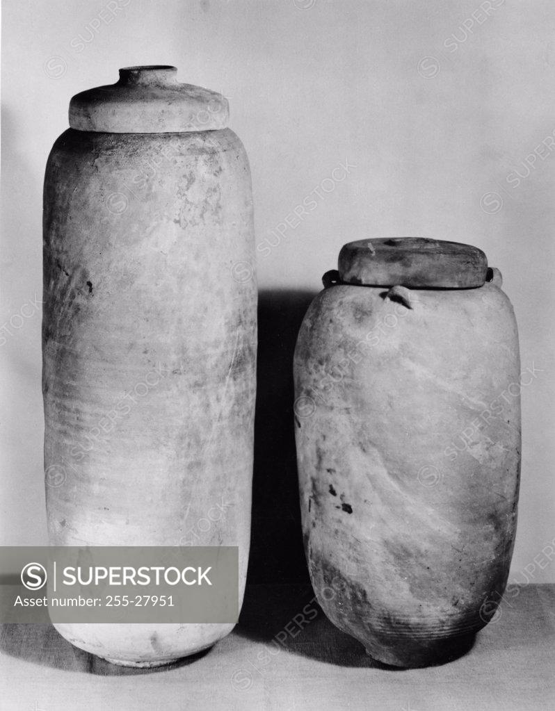 Stock Photo: 255-27951 Close-up of two jars that contained the Dead Sea Scrolls