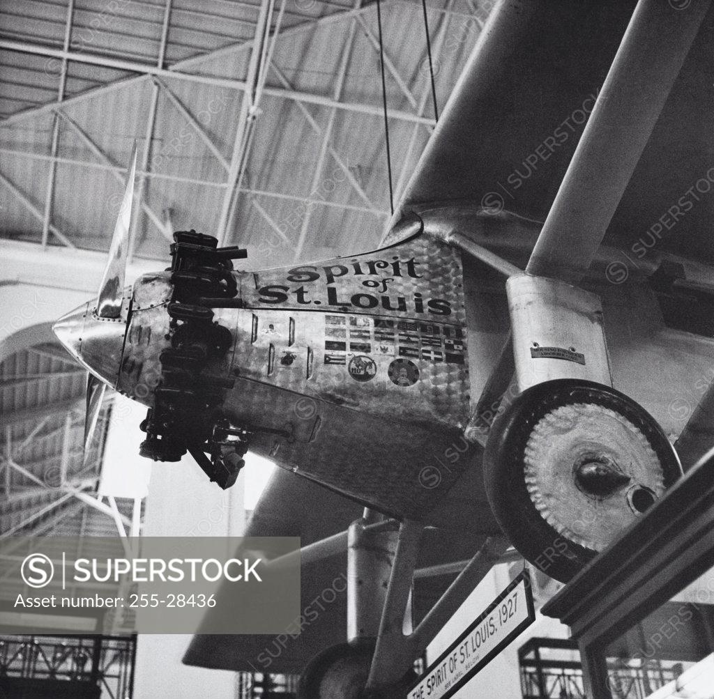 Stock Photo: 255-28436 Low angle view of an airplane, Spirit of St. Louis, Smithsonian Institution, Washington DC, USA