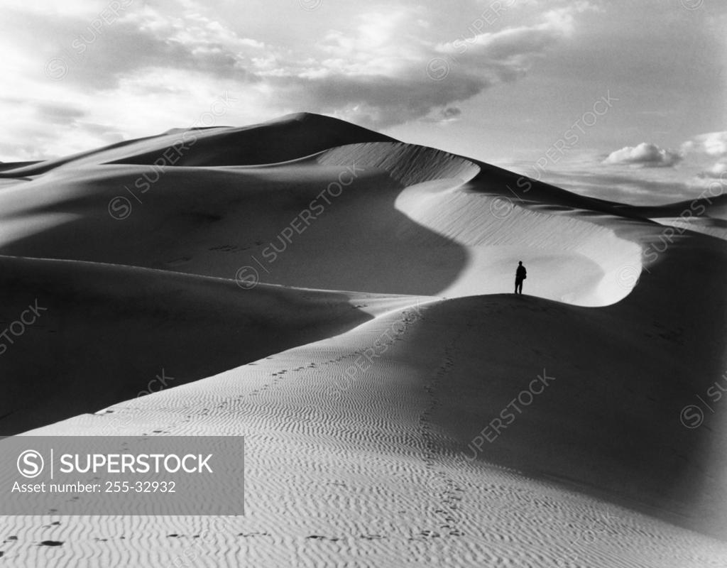 Stock Photo: 255-32932 USA, California, Person on sand dunes in desert