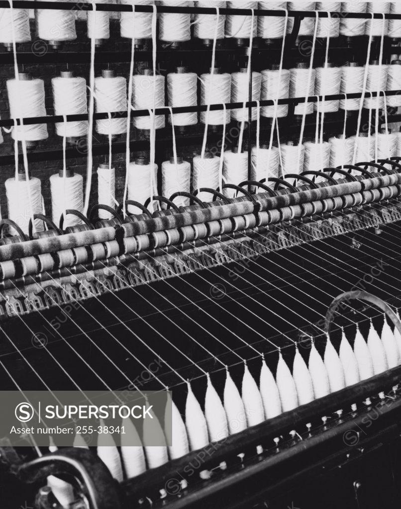 Stock Photo: 255-38341 Spools of thread in a textile factory