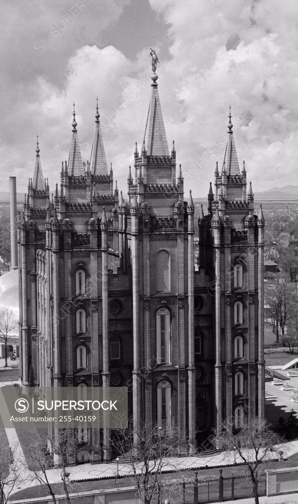 Stock Photo: 255-40159 High angle view of a temple, Mormon Temple, Salt Lake City, Utah, USA