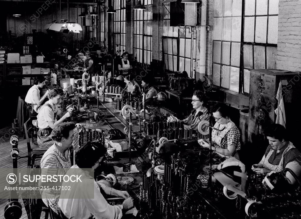 Stock Photo: 255-417102 USA, Massachusetts, Springfield, Westinghouse Electric Corporation, Winding field coils