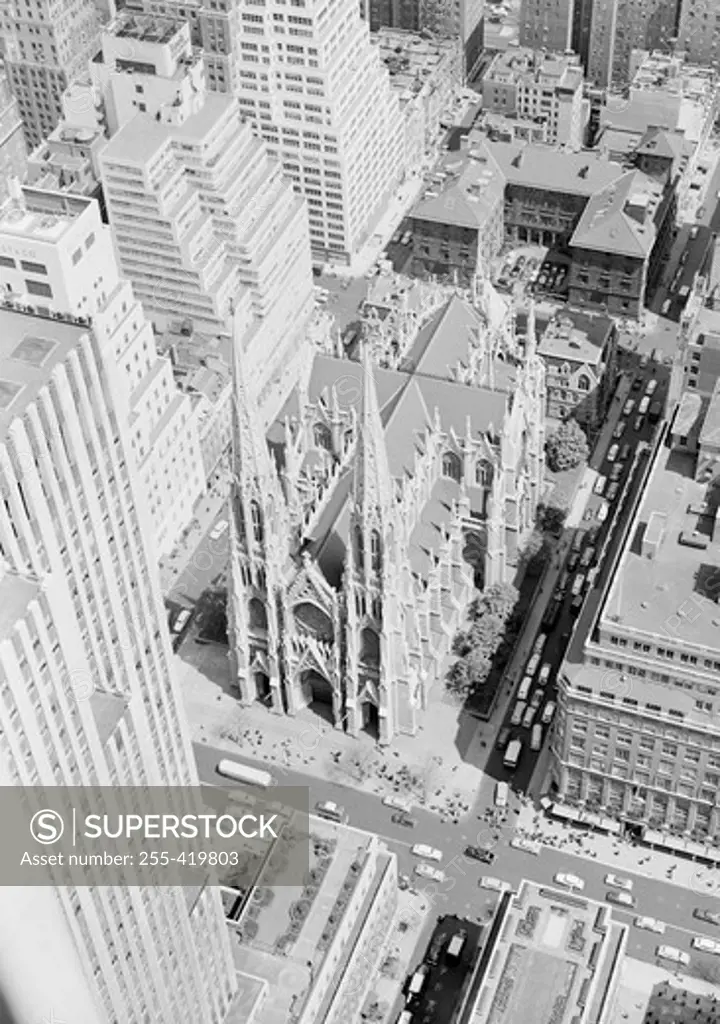 USA, New York State, New York City, Looking down on St. Patrick's cathedral from Radio City