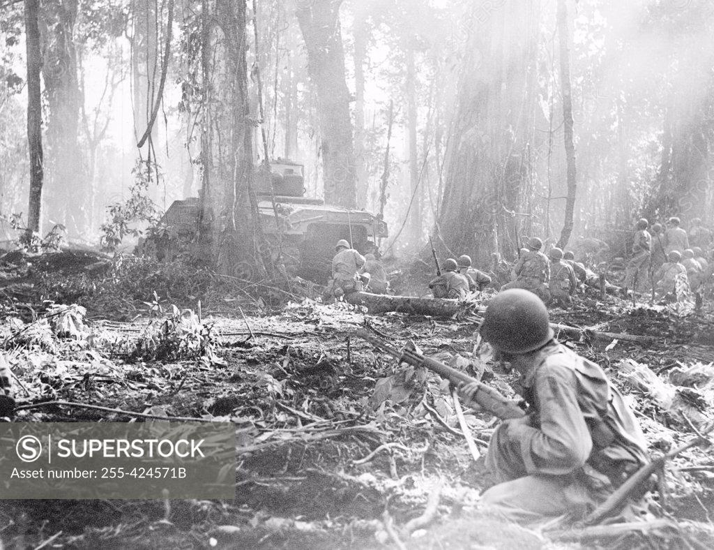 Stock Photo: 255-424571B Solomon Islands, Bougainville, General Infantry Against Japanese during World War II