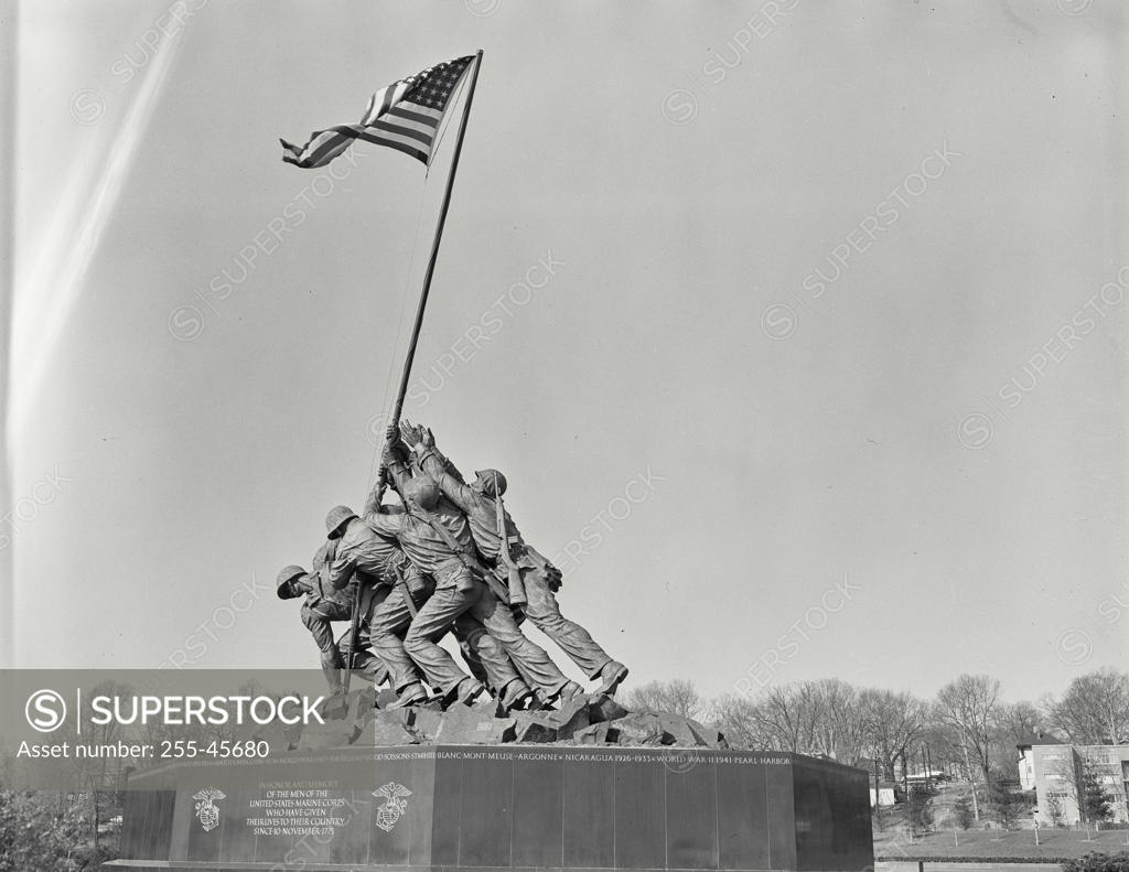 Stock Photo: 255-45680 Statues at a war memorial, US Marine Corps War Memorial, Arlington National Cemetery, Arlington, Virginia, USA