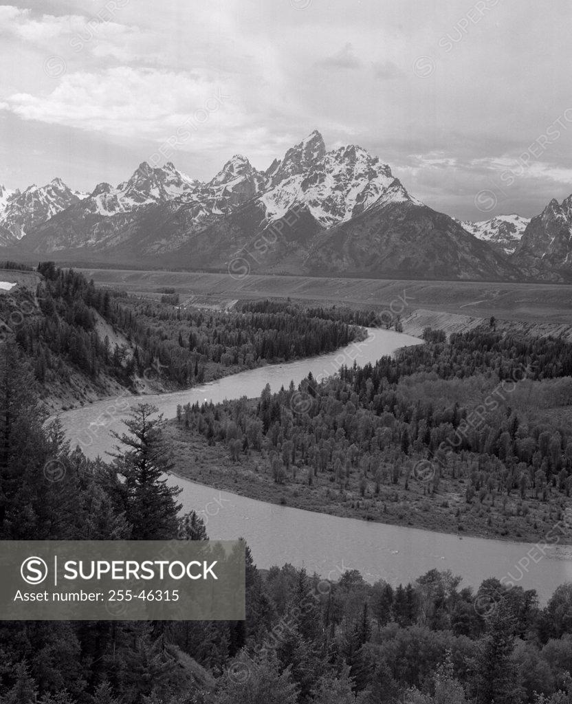 Stock Photo: 255-46315 High angle view of a river, Snake River, Grand Teton National Park, Wyoming, USA