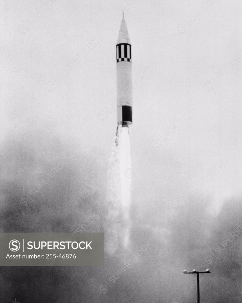 Stock Photo: 255-46876 Low angle view of a missile taking off, Jupiter Ballistic Missile