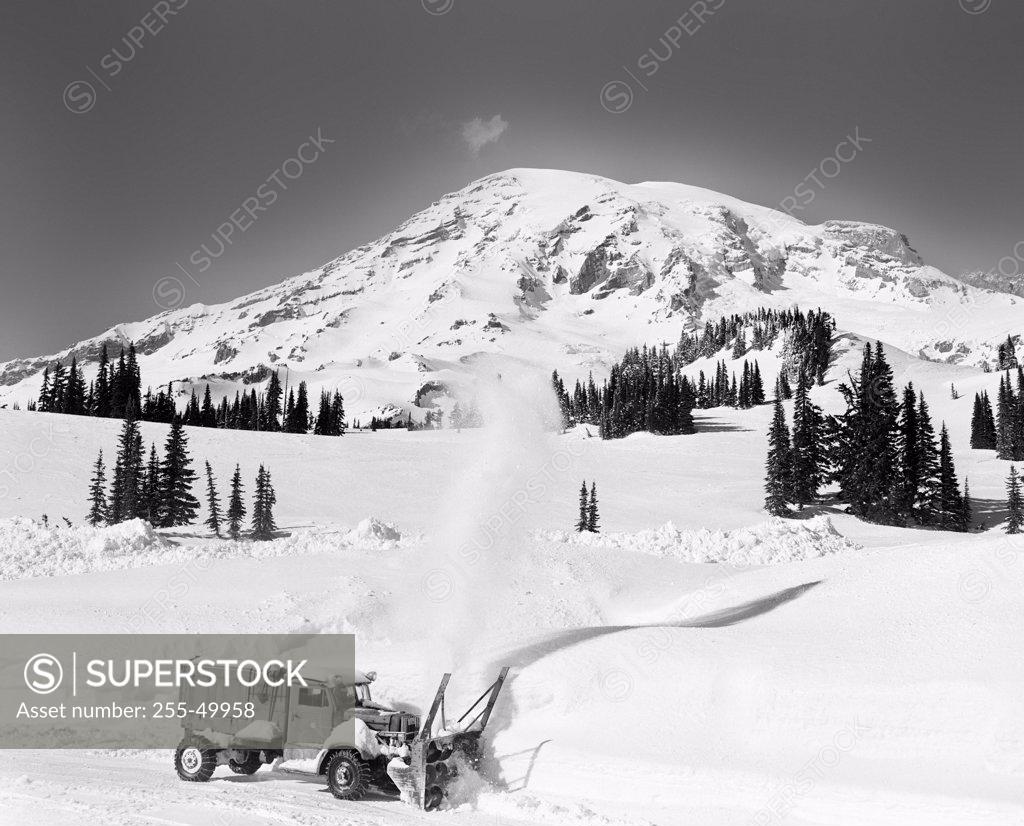 Stock Photo: 255-49958 Snowplow on a road, Mt Rainier National Park, Washington State, USA