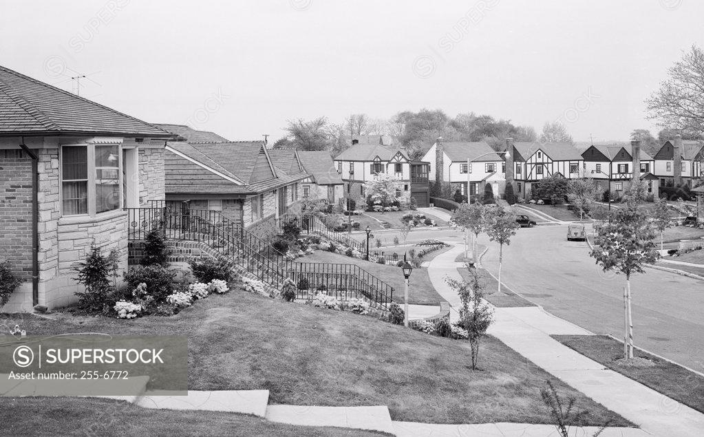 Stock Photo: 255-6772 Houses in a town, Jamaica Estates, Long Island, New York, USA