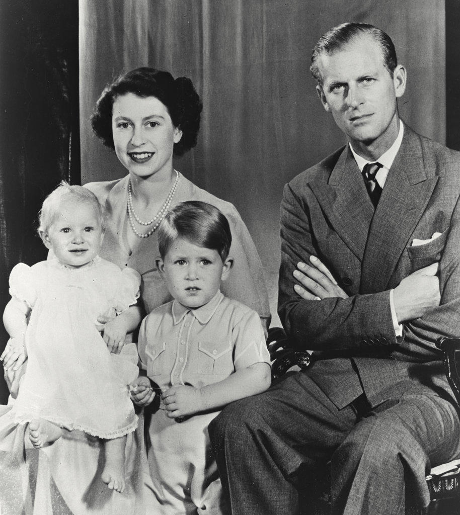 Royal Family Group Queen Elizabeth II and Duke of Edinburgh and their children, Prince Charles and Princess Anne