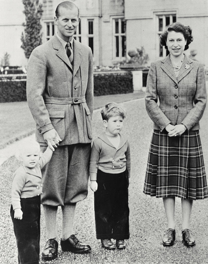 Royal Family - Queen Elizabeth II and Duke of Edinburgh with their children, Prince Charles and Princess Anne