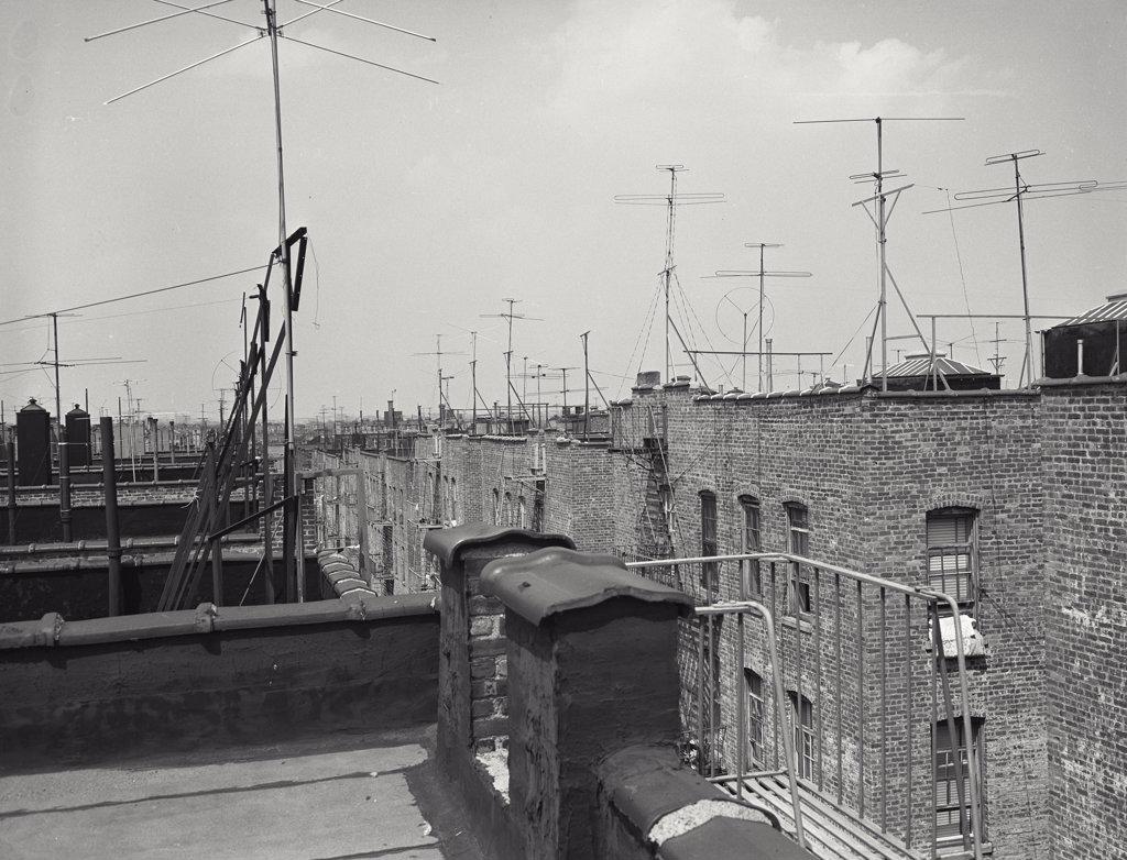 Television antennas on Bronx building rooftops