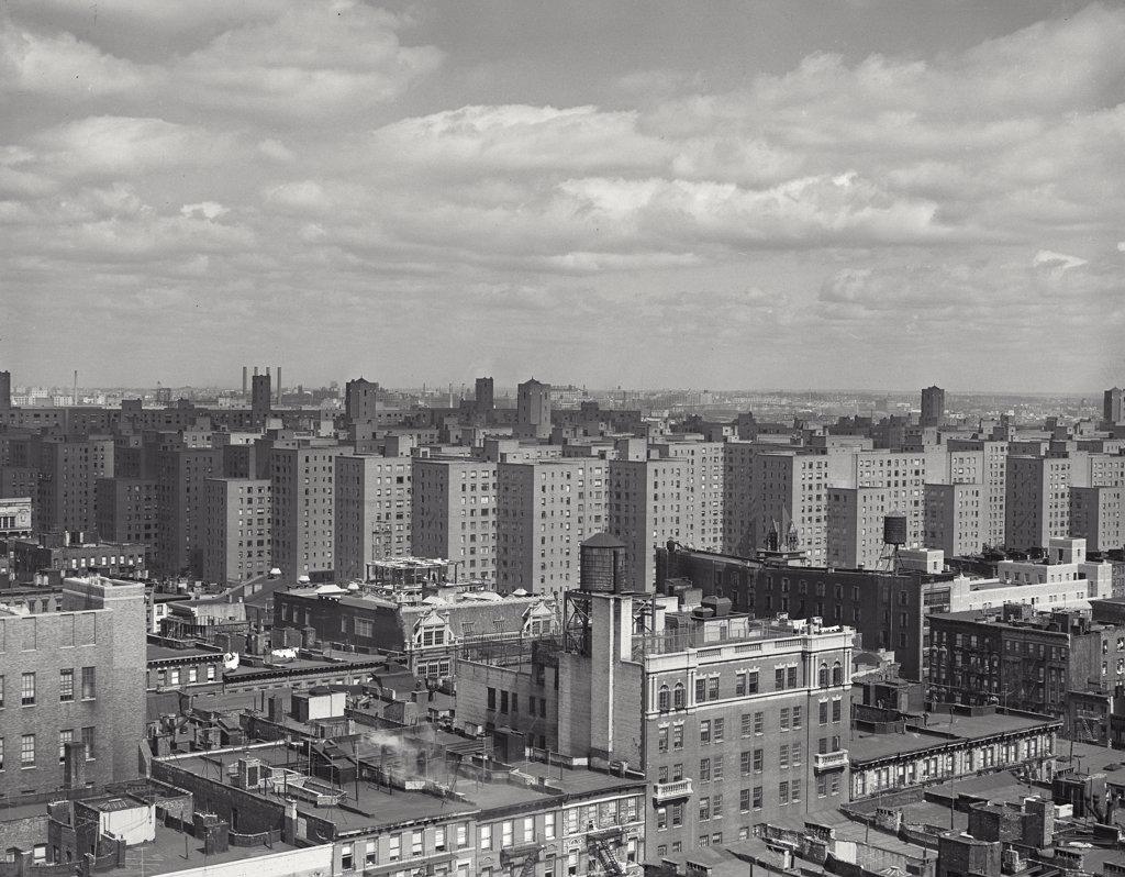 View looking at apartment buildings in New York from a rooftop