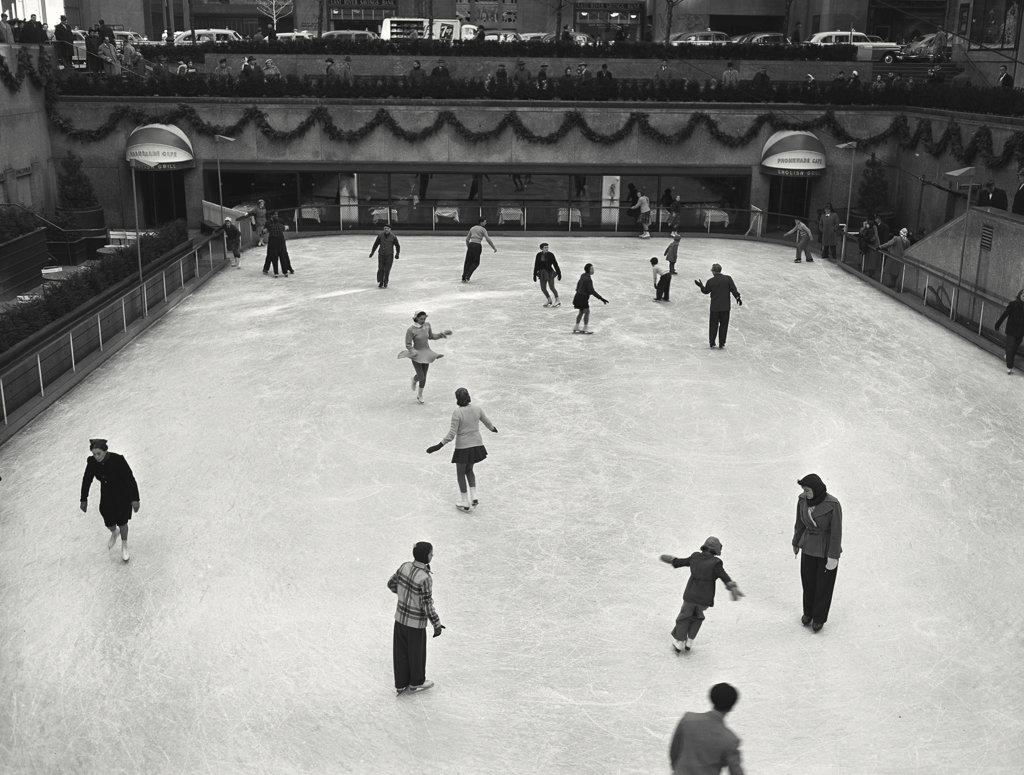 ice skating rink with skaters. Rockefeller Center