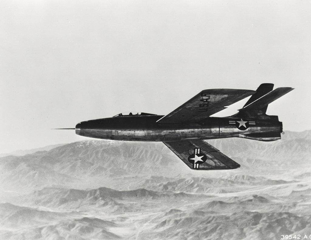 A Republic XF-91 underneath view in flight