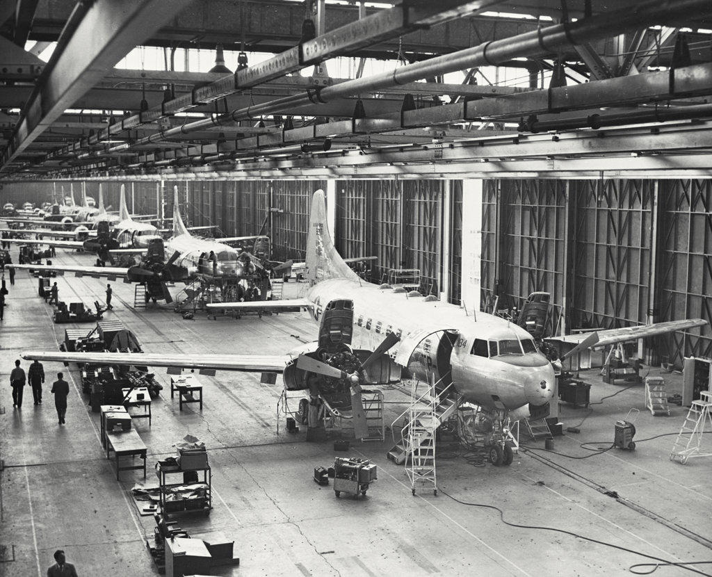 The T-29 navigator-bombardier trainer assembly line pictured at Convair's San Diego Division