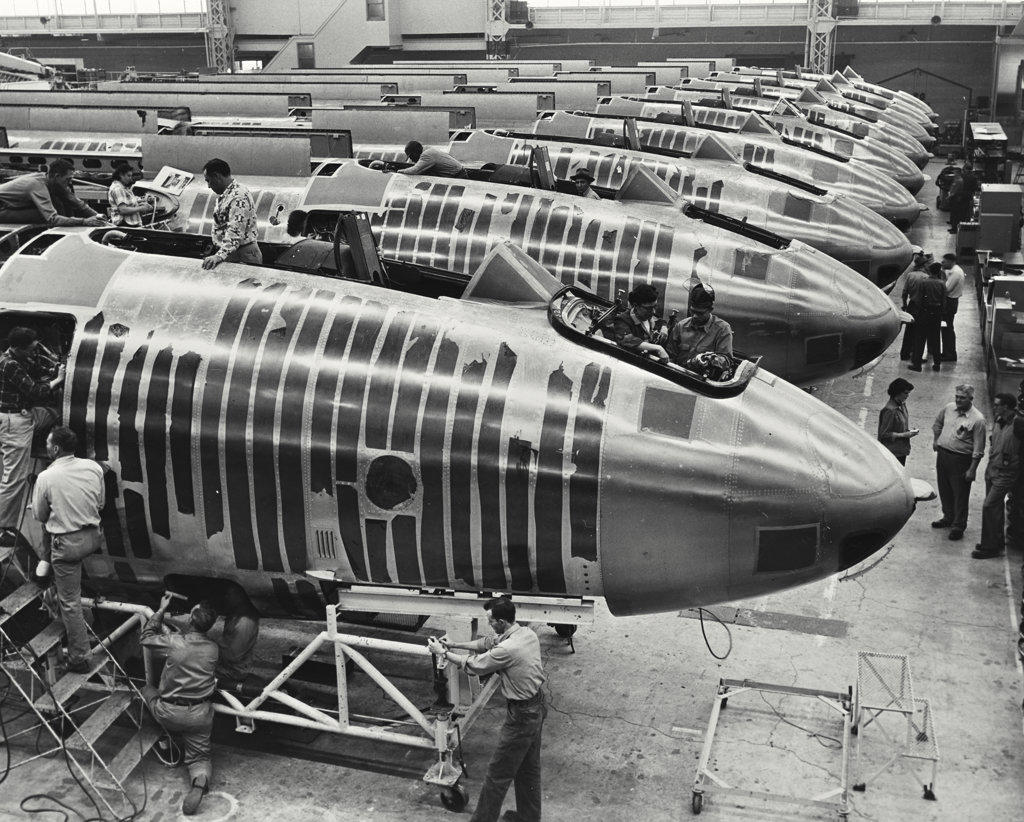 Assembly of forward sections of Boeing B-47 Stratojets at Wichita, Kansas