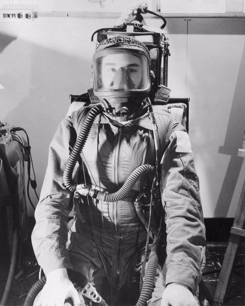 Astronaut wearing space suit, RCAF Institute of Aviation Medicine