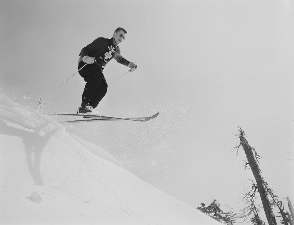 Man skiing, low angle view