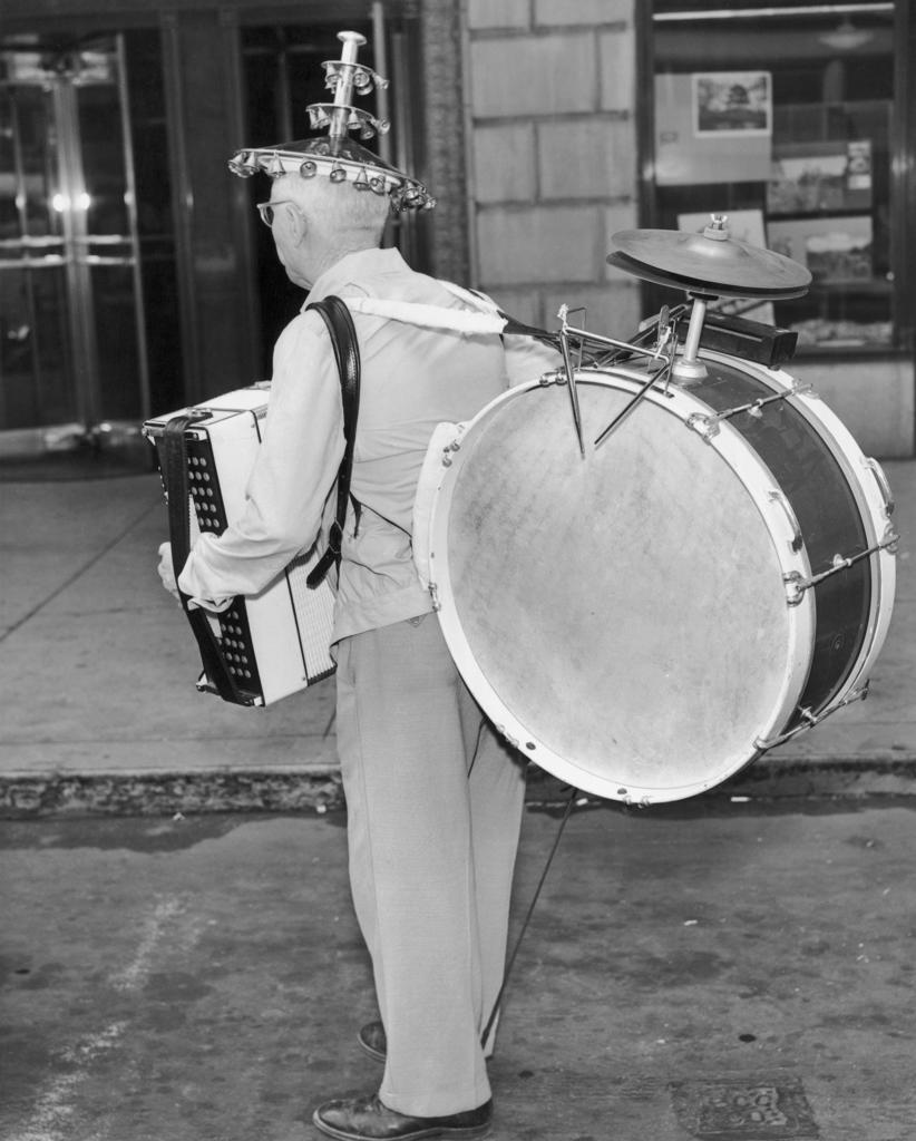 One man band performing on street