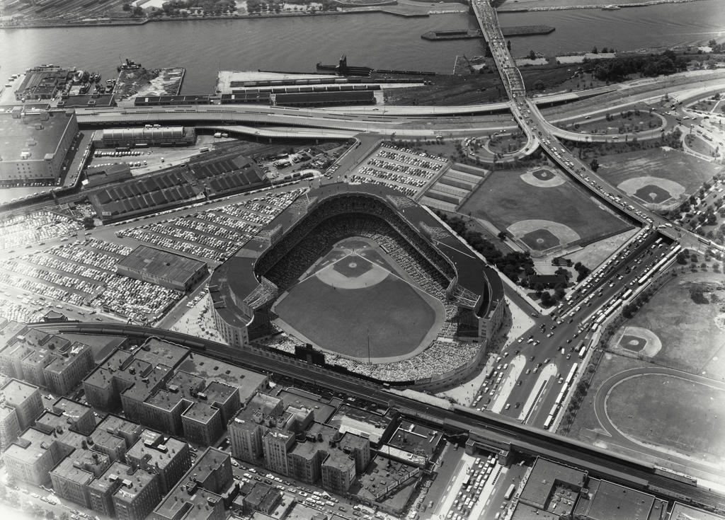 Aerial view of a baseball stadium, Yankee Stadium, The Bronx, New York City, New York State, New York, USA