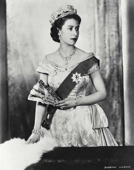 Vintage photograph. Elizabeth II, (b. 1926), Queen of England