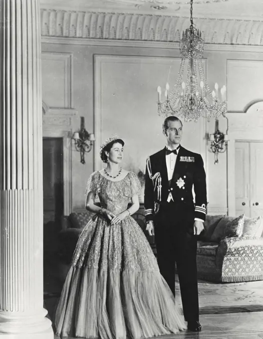 Vintage photograph. Queen Elizabeth and the duke of Edinburgh