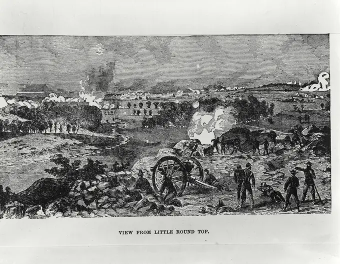 Vintage Photograph. Fighting at Little Round Top at the Battle of Gettysburg, July 1863 Artist Unknown