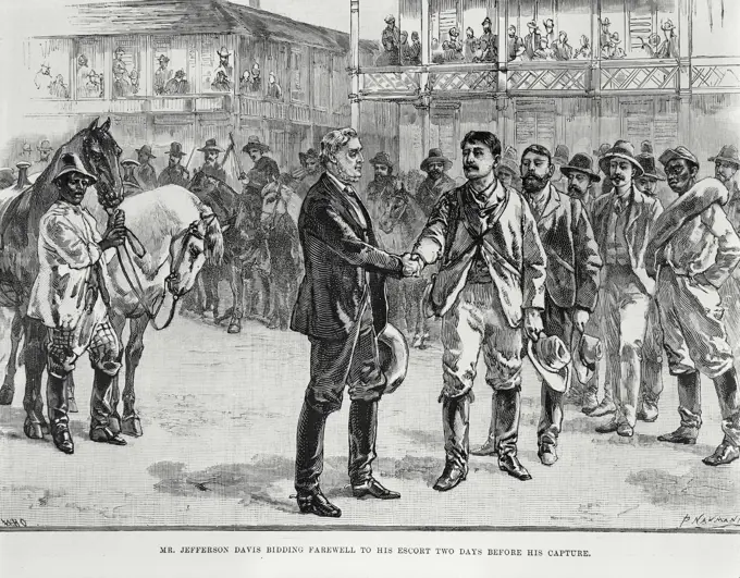 Vintage Photograph. Jefferson Davis Bidding Farewell to His Escort Before Being Captured at the End of the Civil War Artist Unknown
