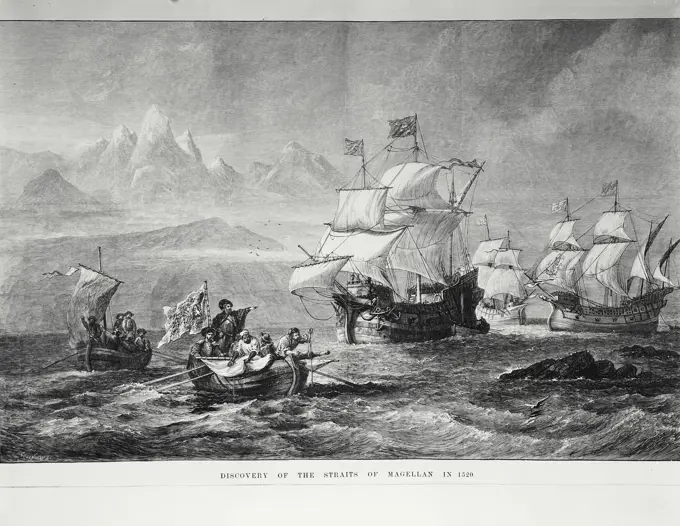Vintage Photograph. Discovery of the Straits of Magellan in 1520 by Ferdinand de Megellan S.S. Greenway