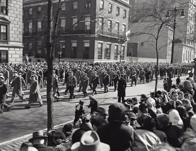 Vintage photograph. St John's Prep students walking in New York City St Patrick's Day Parade