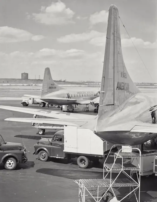 Vintage photograph. American Airlines planes at La Guardia Airport