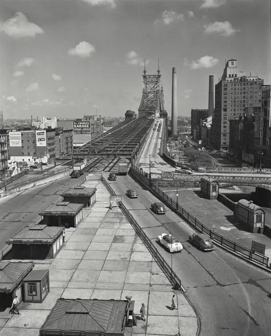 Vintage photograph. view of bridge with cars coming and going. Queensboro Bridge
