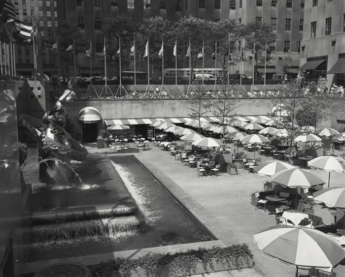 Vintage photograph. restaurant in sunken plaza in Rockefeller center