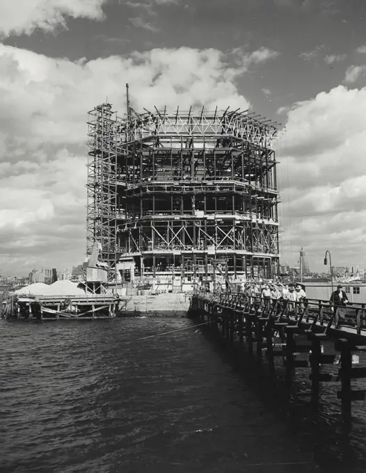 Vintage photograph. construction of ventilator building for Brooklyn Manhattan tunnel