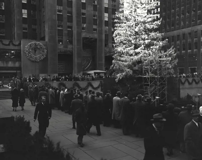 Vintage photograph. Christmas scene in new York city. Rockefeller Center