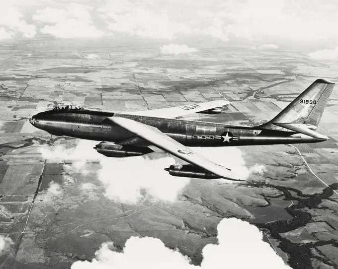 Vintage photograph. Boeing B-47 Stratojet in full flight, fastest known bomber in the world